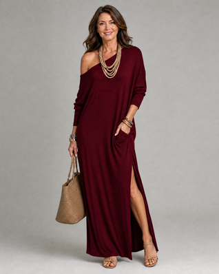 Estrella | Vestido midi fluido de un solo hombro con abertura lateral