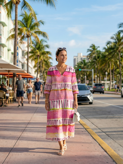 Calla | Vestido midi estampado a rayas con caída suave