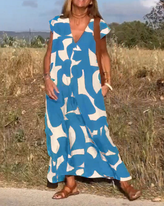 Elena - Vestido sin mangas con estampado geométrico irregular