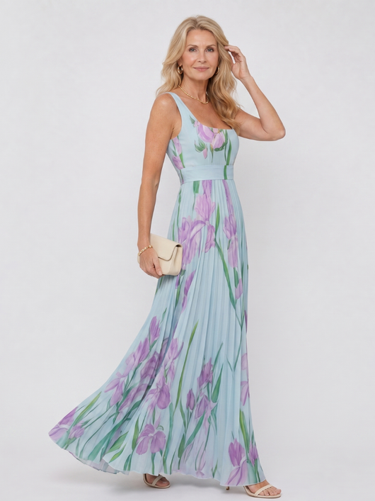 Oriana | Vestido midi sin mangas con escote cuadrado y pliegues