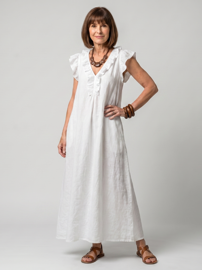 Fernanda | Vestido midi sin mangas con ribete de volantes