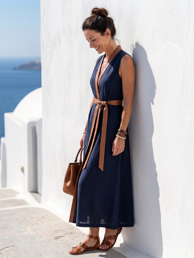 Teba | Vestido midi con línea de contraste