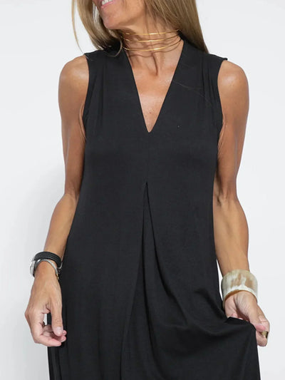 Vestido maxi sin mangas con escote en V y abertura, tallas grandes