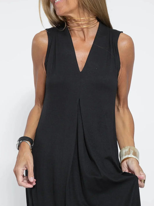 Vestido maxi sin mangas con escote en V y abertura, tallas grandes
