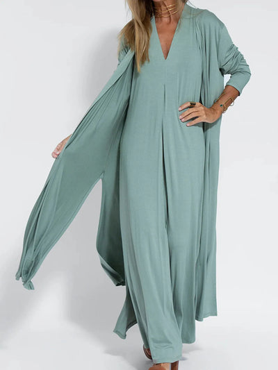 Vestido maxi sin mangas con escote en V y abertura, tallas grandes