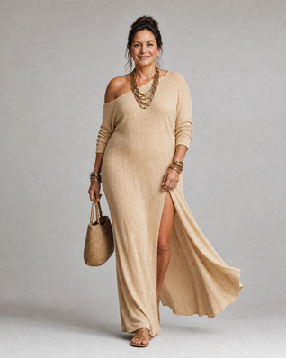 Estrella | Vestido midi fluido de un solo hombro con abertura lateral