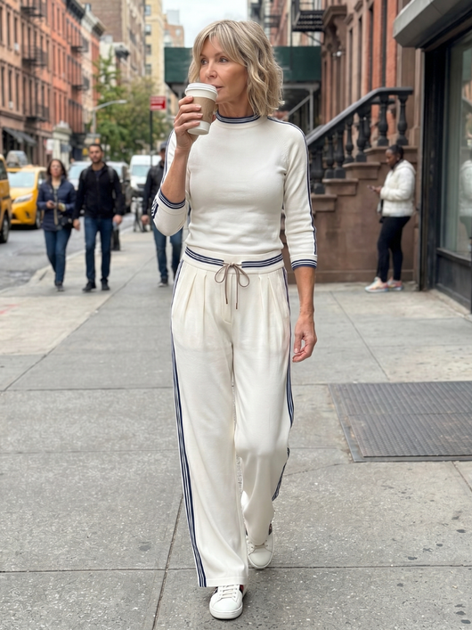 Elena | Conjunto de top ajustado de manga larga y pantalones de pierna ancha