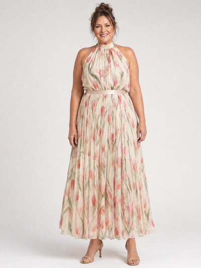 Aurea | Vestido midi floral con cuello halter