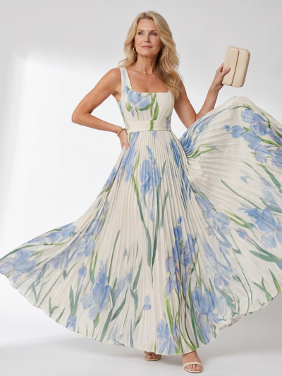 Oriana | Vestido midi sin mangas con escote cuadrado y pliegues