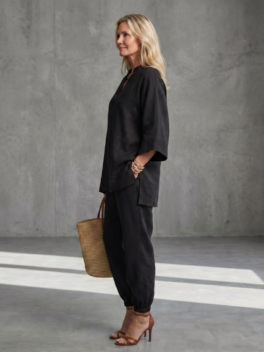 Georgina | Conjunto de túnica con escote en V y pantalones fruncidos