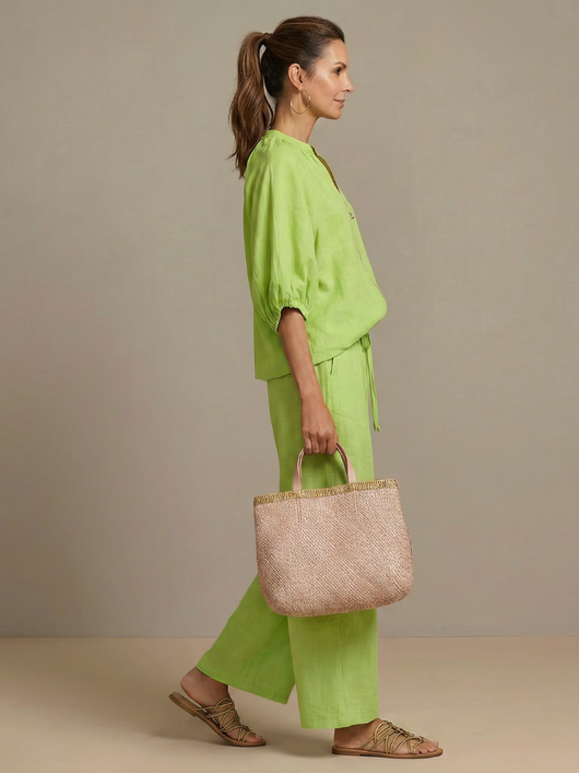 Natalia | Top blusón con cremallera frontal y conjunto de pantalones de pierna ancha