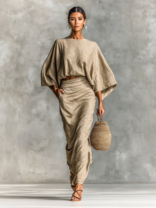 Selene | Top de mangas murciélago suave y falda maxi, conjunto de dos piezas