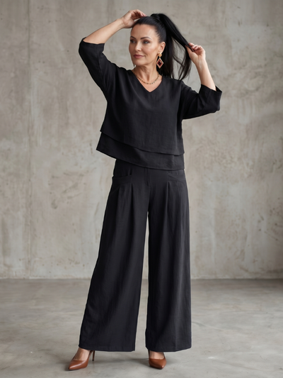 Rocío | Conjunto de top en capas y pantalón de pierna ancha