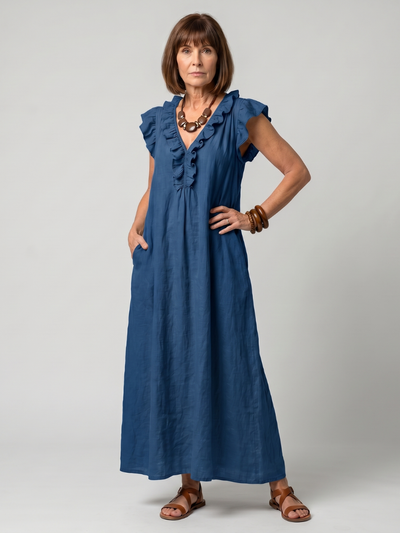 Fernanda | Vestido midi sin mangas con ribete de volantes