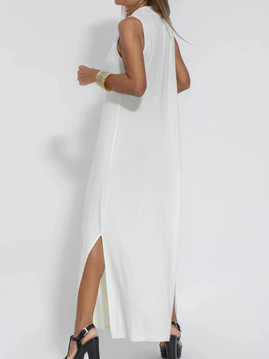 Vestido maxi sin mangas con escote en V y abertura, tallas grandes