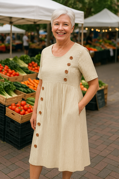 Brenda | Vestido midi a rayas: comodidad sin esfuerzo, confianza para el día a día