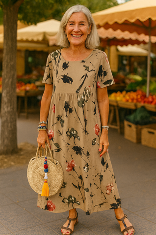 Lucía| Vestido maxi vintage de estampado floral - ligero, favorecedor y elegante sin esfuerzo