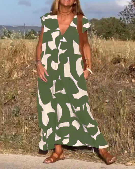 Elena - Vestido sin mangas con estampado geométrico irregular