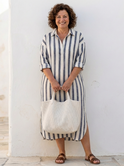 Naomi | Vestido midi de camisa a rayas con manga larga