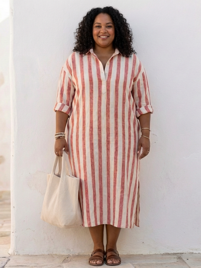 Naomi | Vestido midi de camisa a rayas con manga larga