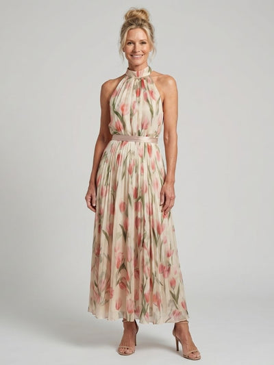 Aurea | Vestido midi floral con cuello halter