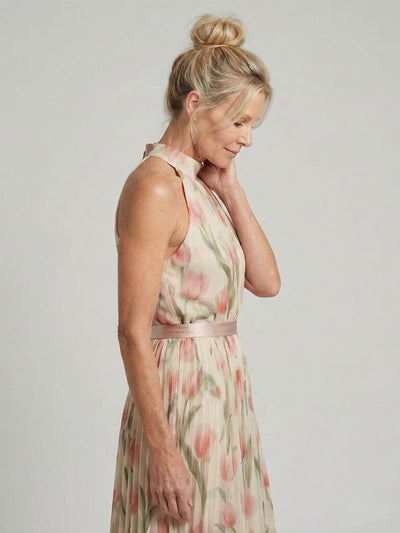 Aurea | Vestido midi floral con cuello halter