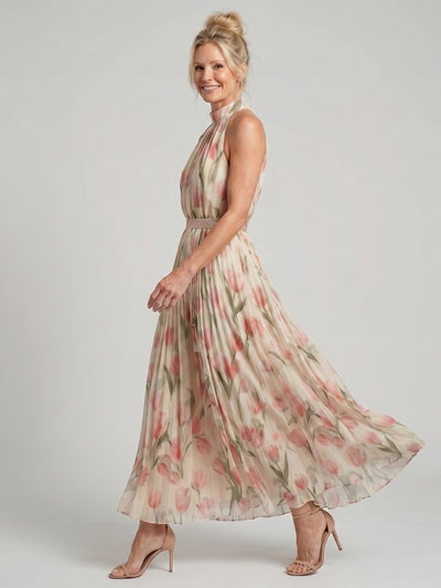 Aurea | Vestido midi floral con cuello halter