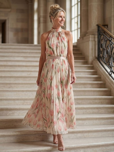 Aurea | Vestido midi floral con cuello halter