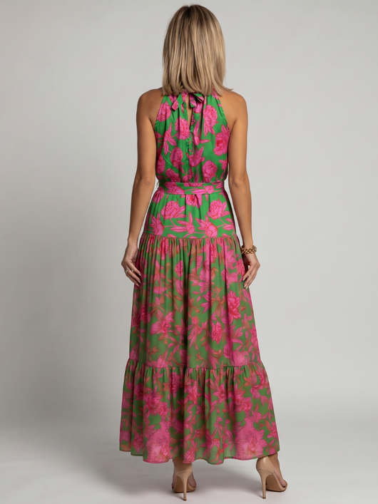 Rosa | Vestido midi drapeado con escote halter