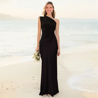 Luna™ | Vestido maxi de satén con abertura