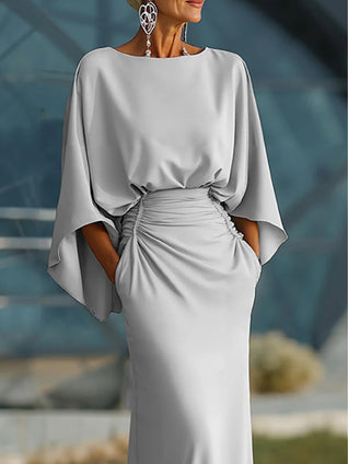 Clara | Elegante vestido con cuello en V, espalda descubierta y mangas