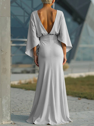 Clara | Elegante vestido con cuello en V, espalda descubierta y mangas