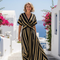 Lina | Vestido midi cruzado de rayas con escote en V y manga corta
