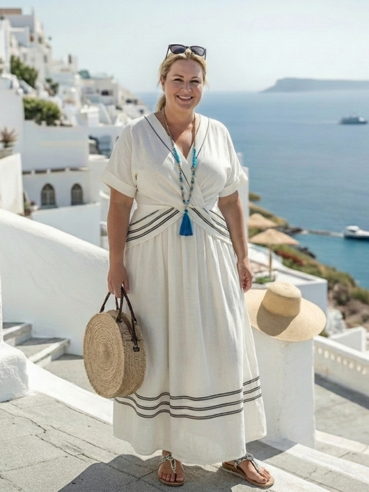 Miriam | Vestido midi de manga corta con escote en V y estilo envolvente