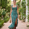 Sara | Vestido largo de estilo boho retro con mangas fruncidas y abertura alta