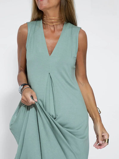 Vestido maxi sin mangas con escote en V y abertura, tallas grandes