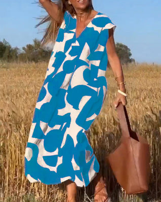 Elena - Vestido sin mangas con estampado geométrico irregular