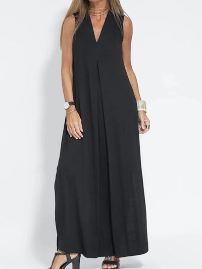 Vestido maxi sin mangas con escote en V y abertura, tallas grandes