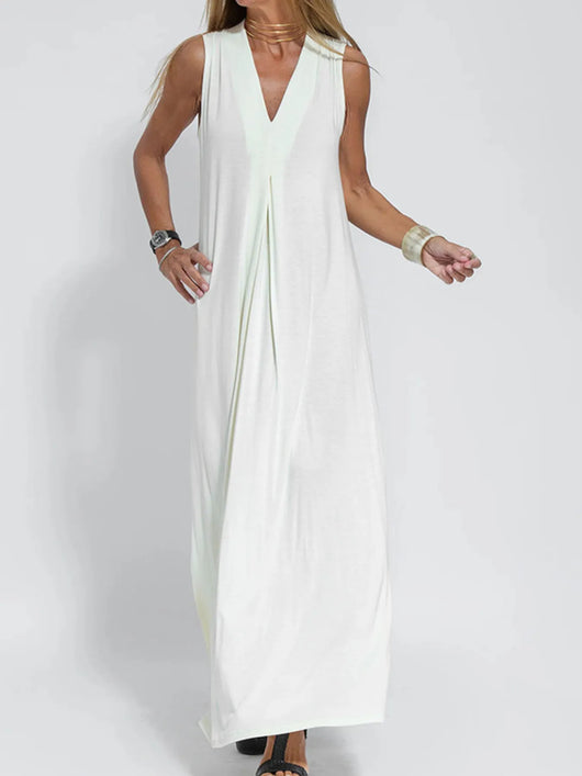 Vestido maxi sin mangas con escote en V y abertura, tallas grandes