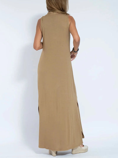 Vestido maxi sin mangas con escote en V y abertura, tallas grandes