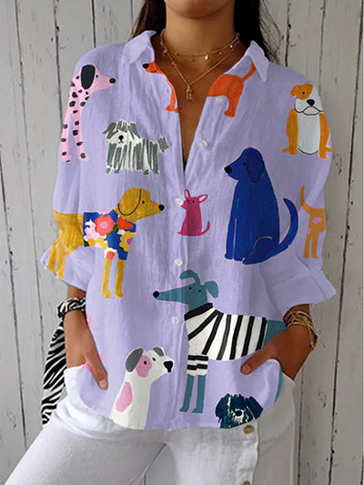 Genoveva – Blusa con estampado de perros juguetones