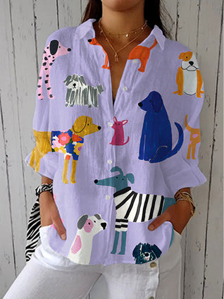 Genoveva – Blusa con estampado de perros juguetones