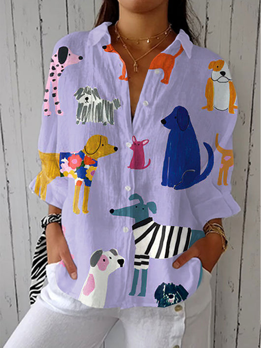 Genoveva – Blusa con estampado de perros juguetones