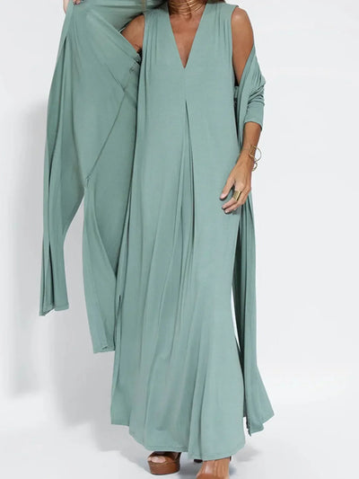Vestido maxi sin mangas con escote en V y abertura, tallas grandes