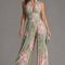 Zahira | Mono plisado de cuello halter con pierna ancha - Floral