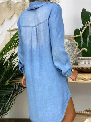 Mujer | Vestido Camisa de Denim Casual Elegante